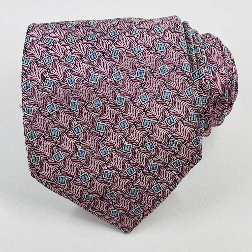 Jos. A. Bank Silk Tie Mens OS Pink Blue Geometric Signature Collection‎ Luxury